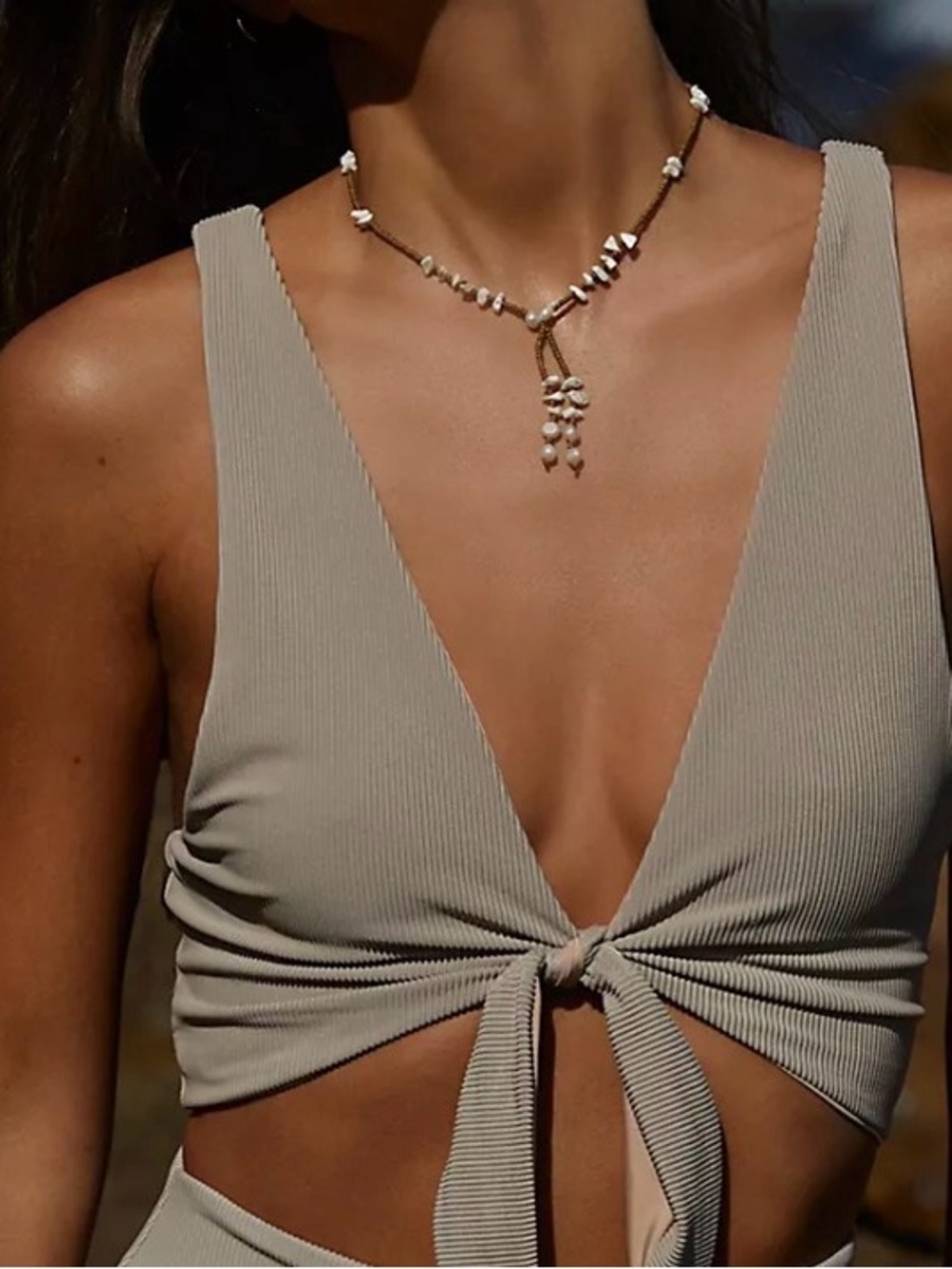 NWT FP BeachRiot Dallas Ribbed Tie-Front Bikini Top in Taupe Size Small